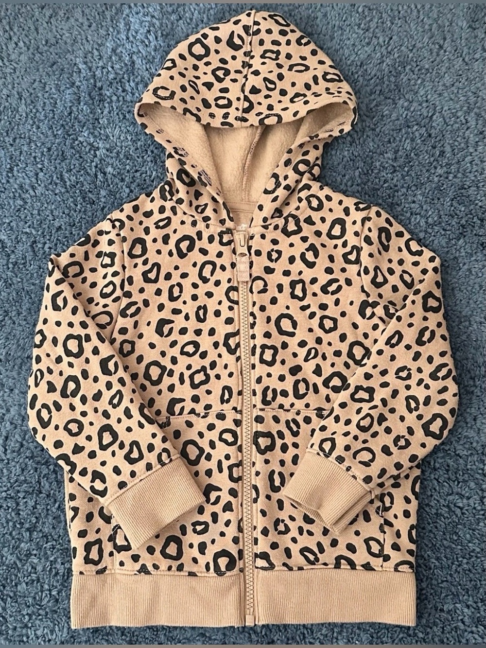 Cat & Jack Toddler Girls 3T Tan Leopard Print Full-Zip 2-Pocket Hoodie Guatemala